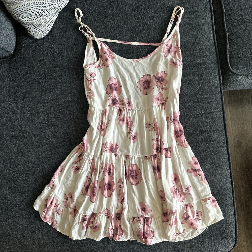 Brandy Melville Mini Floral Babydoll Dress Pink and White
